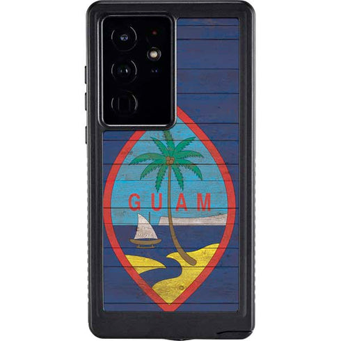 Guam Flag Dark Wood Galaxy S24 Ultra Waterproof Case